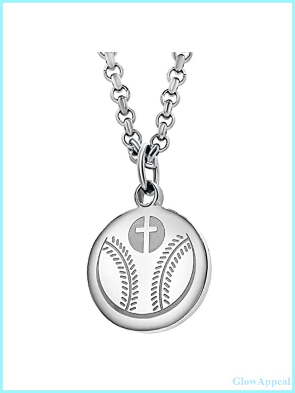 Stainless Steel Baseball Cross Pendant Necklace 21" Inspirational Gift